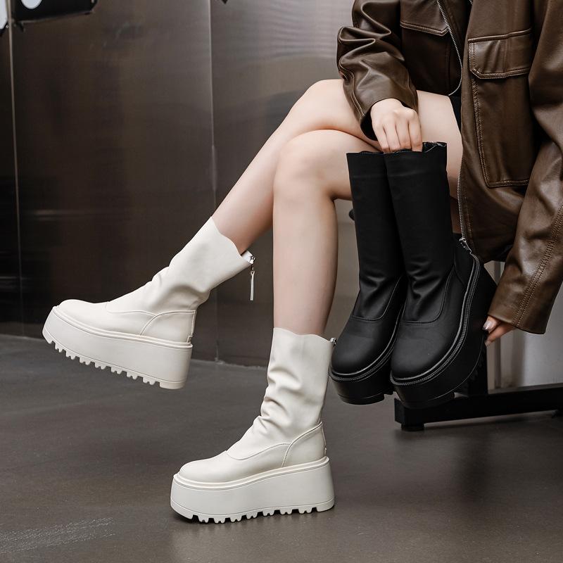 Fashion High Quality Women's Boots Round Toe Simple Ankle Boots for Women Solid Color Plus Wedge Shoes Fashion Luxury Women Boots