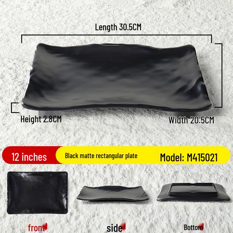 Black Matte Melamine Rectangular Plate – Ideal for BBQ, Grilling, Hot Pot, Restaurant, or Buffet Side Dishes