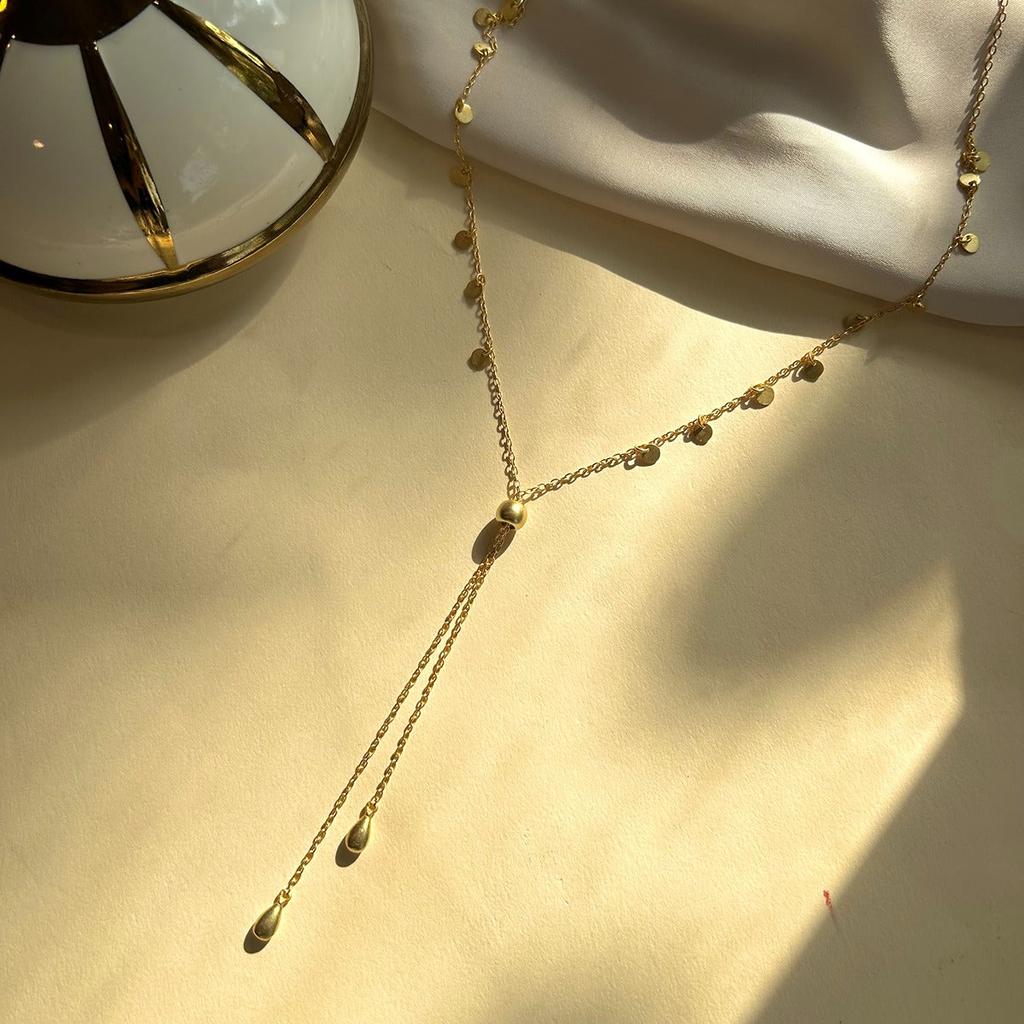 Waterproof 18k Gold Plated Y Shaped Stainless Steel Necklace Fashion Layered Chain Pendants Necklaces for Women