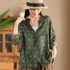 Vintage Floral Print Chinese Style Shirt Loose Long Sleeves Single Breasted Autumn Fashion Women Blouse