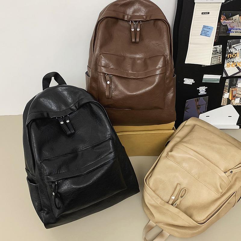 Soft leather schoolbag female college student leisure travel backpack male fashion large capacity leisure computer backpack