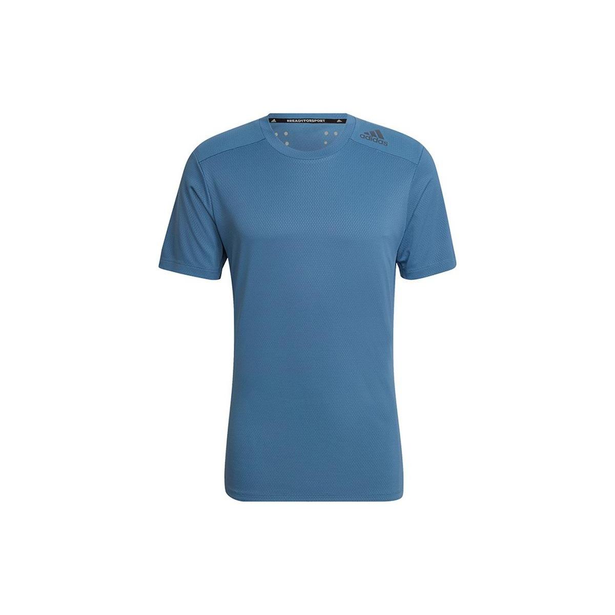 Men s adidas Stripe Logo Sports Training Round Neck Short Sleeve Navy Blue T-Shirt HU0112 L