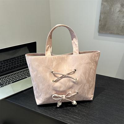 2025 Autumn New Fashion Bow Large Capacity Tote Bag Women's Simple Casual Shoulder Bag Commuter Armpit Bag