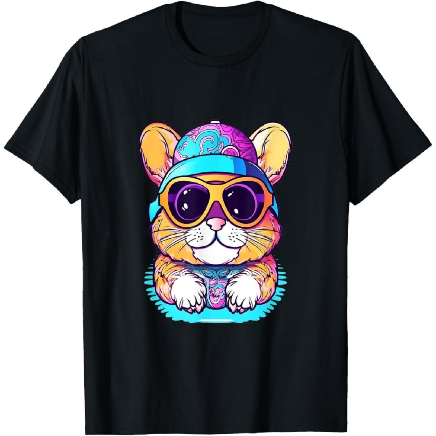 Hamster Wearing Sunglasses and Hat Hammy Kawaii Street Art T-Shirt S