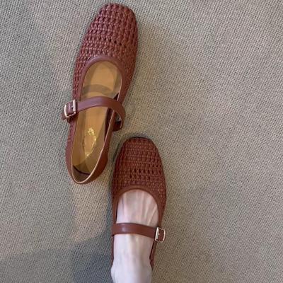 Avikailio versija~ Natūralios odos nišiniai retro tinklelio pinti sekliapadžiai vienos sagties moteriški plokščiapadžiai Mary Jane tipo batai