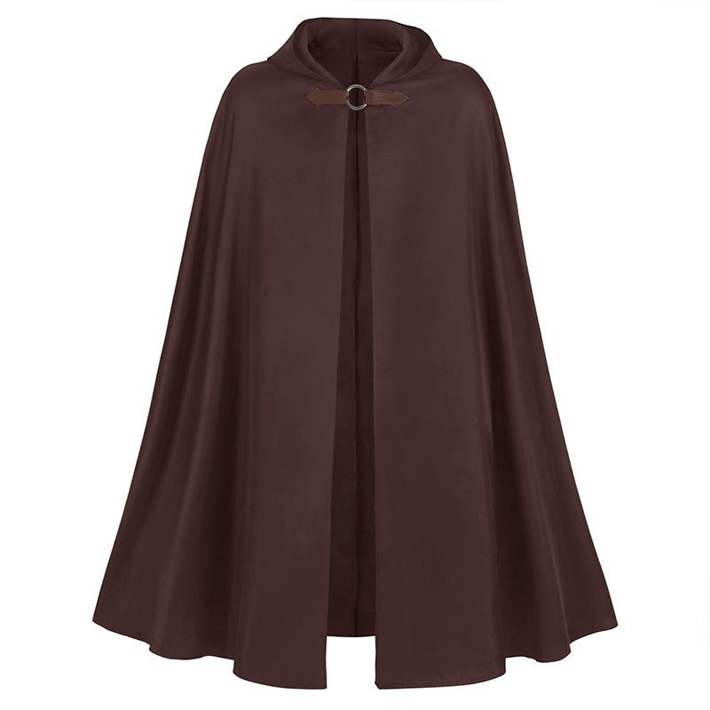 Halloween Men's Hooded Cape Medieval Vampire Shawl Pirate Robe Old Ranger Costume