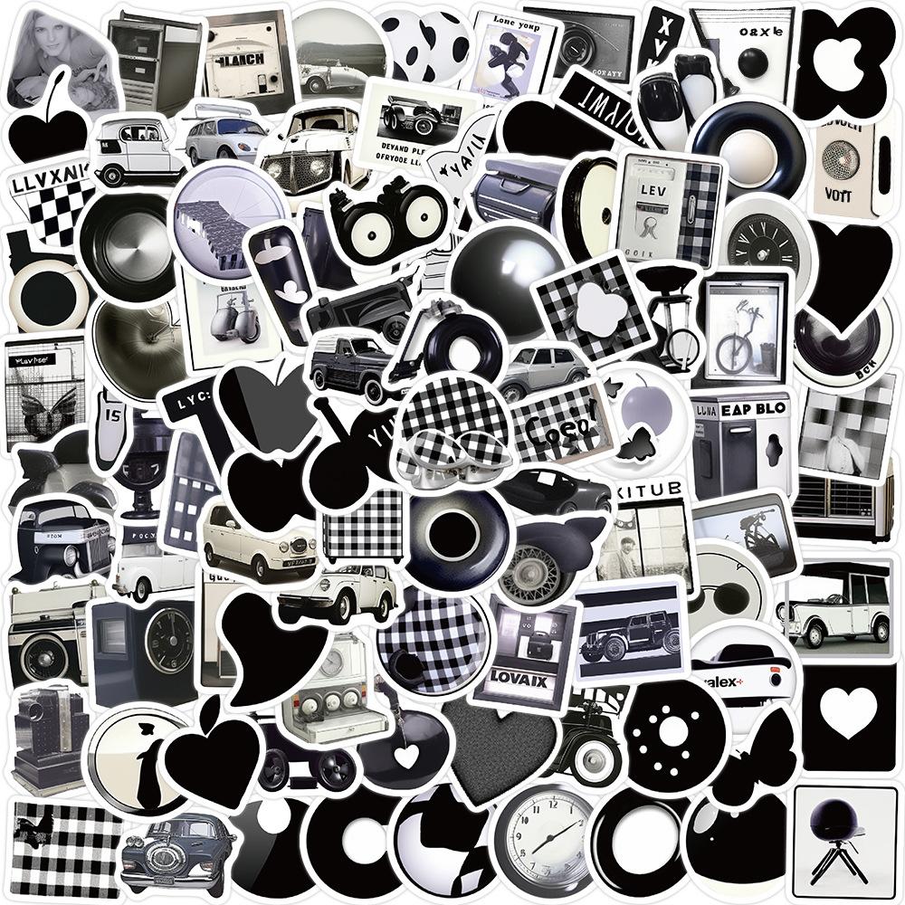 100 Ins Simple Black and White Style Graffiti Stickers Decorate Guitar Laptop Suitcase DIY Waterproof