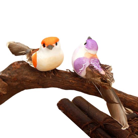 Simulation Bird Feathered Foam Bird Ornament Artificial Sparrow Statue Fake Bird with Clip for DIY Decoration Children Toy
