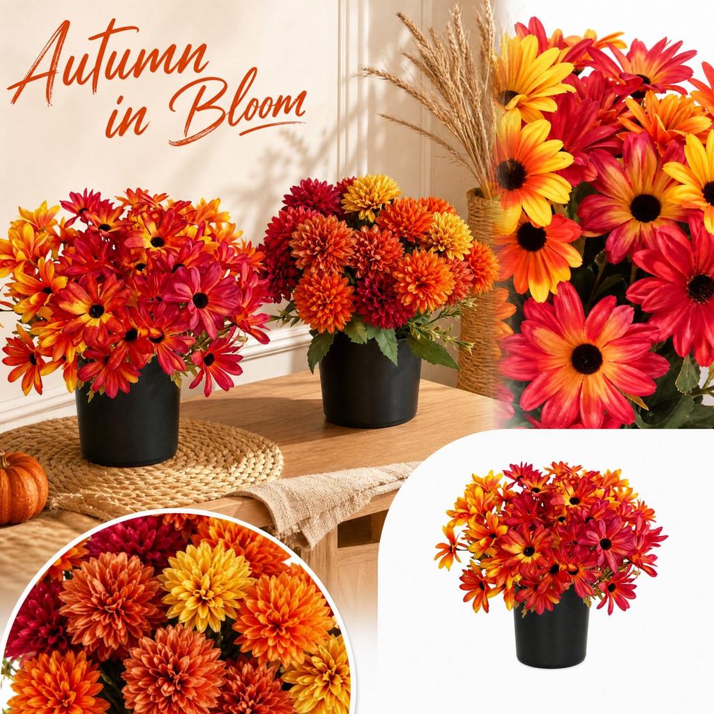 Artificial and Potted Flower Arrangement for Fall Home Decor, Dining Table, Living Room, Bedroom and Outdoor Garden