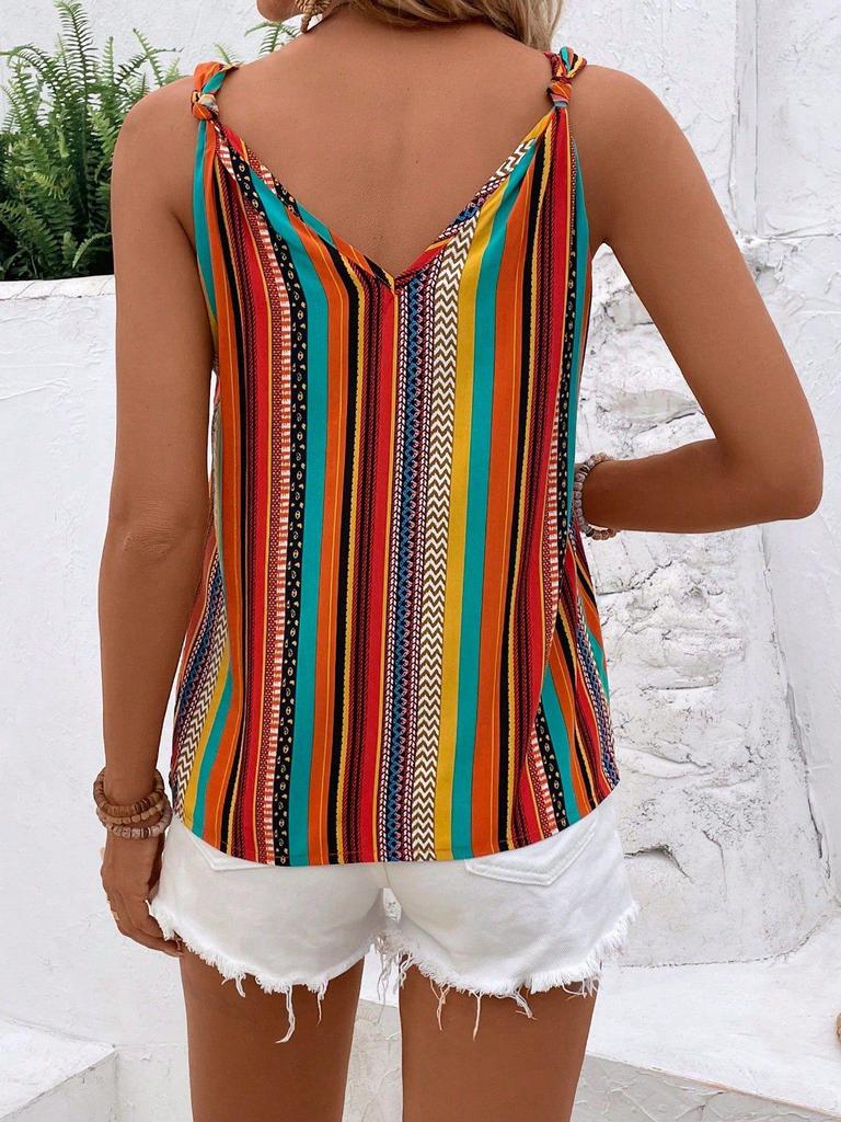 Colorful Striped V-Neck Sleeveless Women's Tank Top