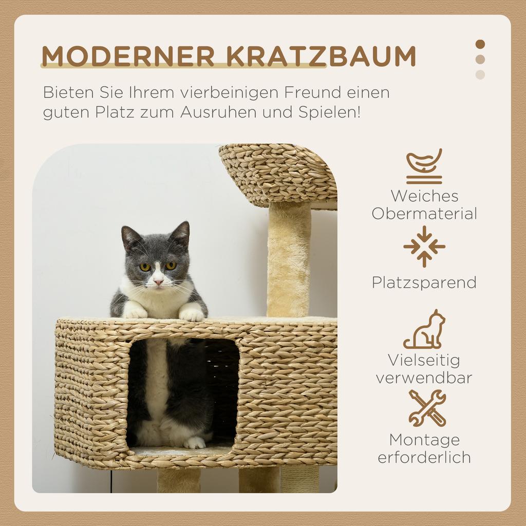 95cm Cat Tree Tower for Indoor Cats, with Scratching Post, Cat House, Toy Ball, Platform - Beige