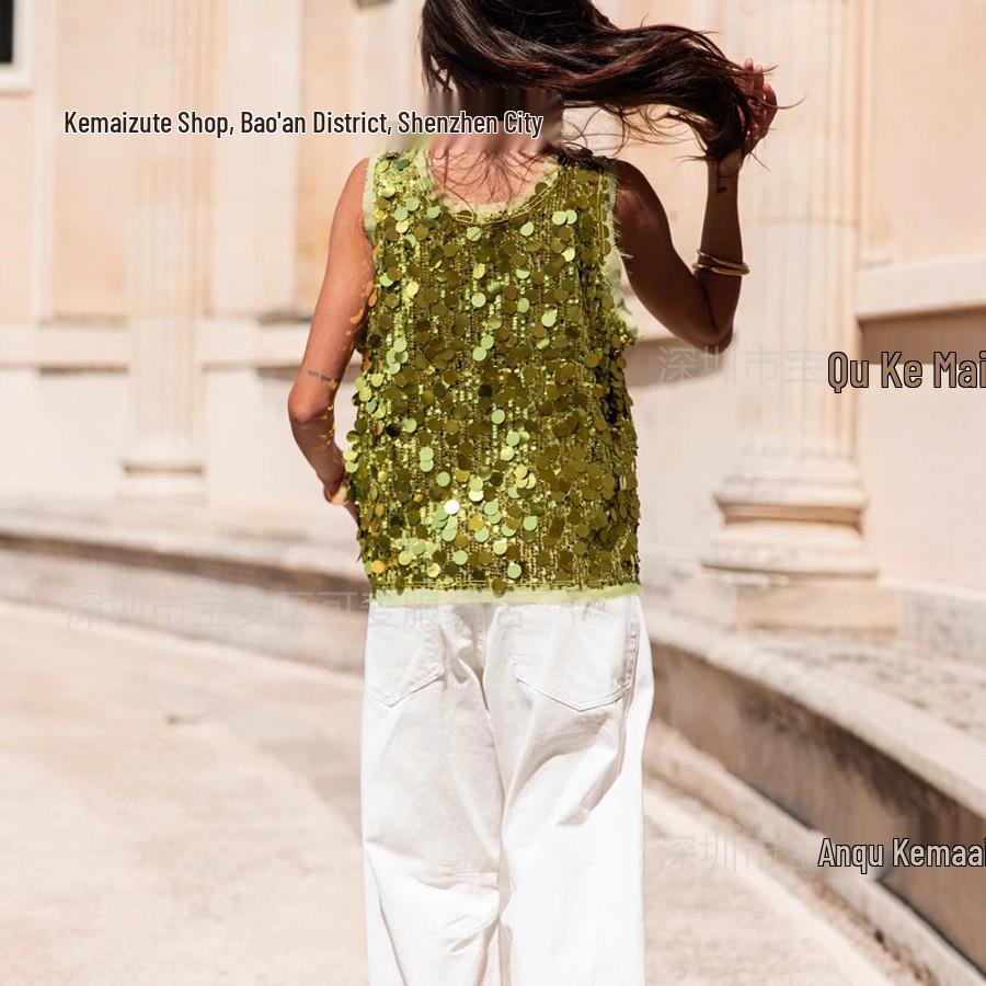 2025 Casual Spicy Girl Sequin Sleeveless Fashion Top for Women