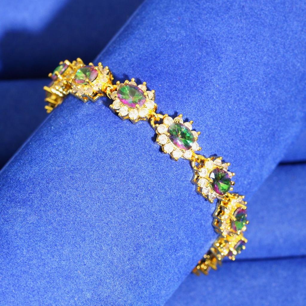 Set Zircon Necklace Crystal Earrings Set Diamond Bracelet Ring Set Chain