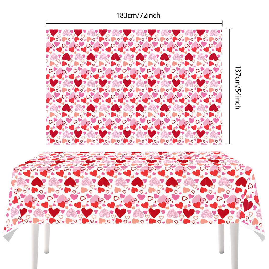 Pink Love Heart Valentine's Day Disposable Tablecloth
