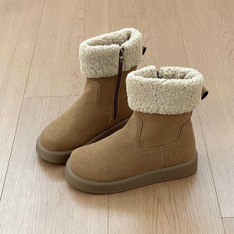 

Корейская версия простых плюшевых зимних сапог на толстой подошве, женские зимние ретро-ботинки Мори, теплые замшевые ботинки на плоской подошве, модные ботинки 40 верблюд