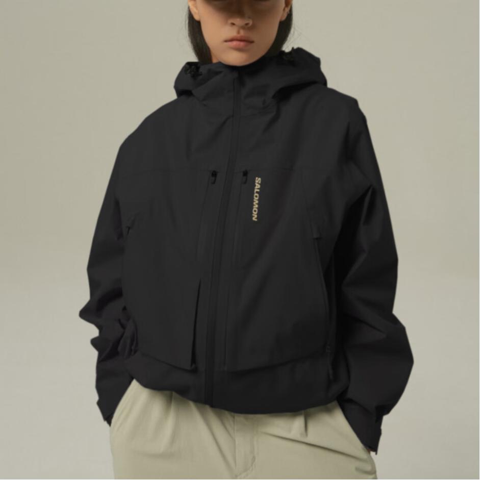 SALOMON Peak Gtx Outdoor Hiking Waterproof Hooded Long Sleeve Jacket Women Jackets Black C30069