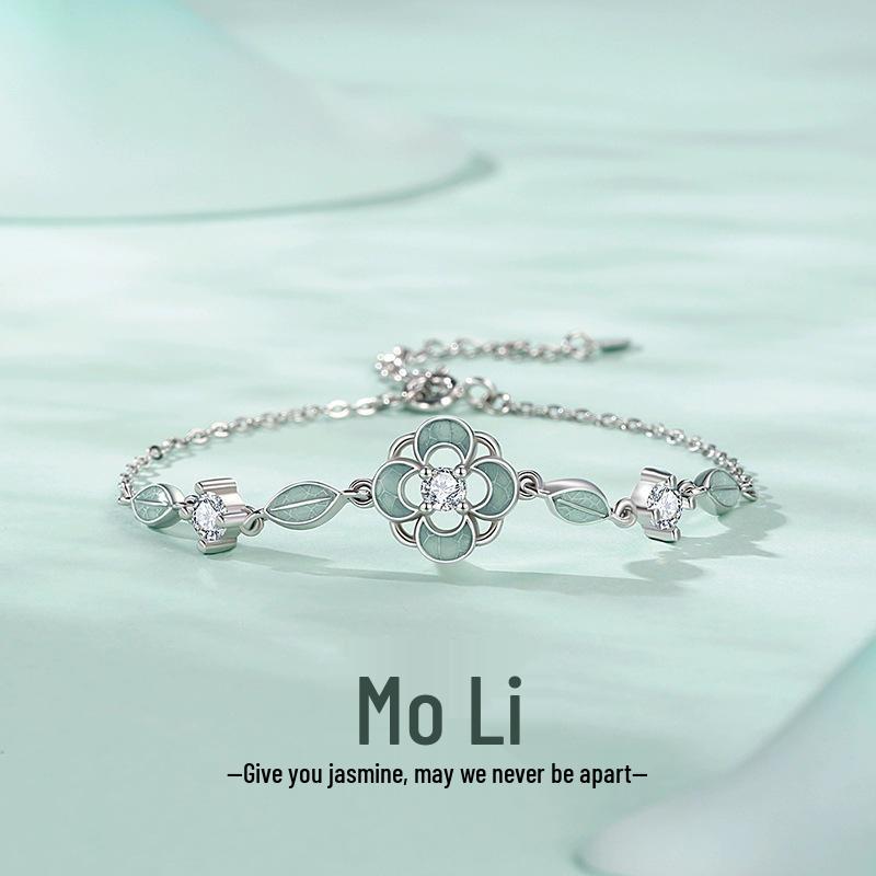 Enamel Drip Four-Leaf Clover Couple Bracelet: Luxurious Unisex Chinese Light Jewelry