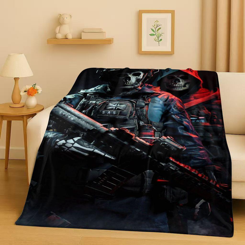 HD Classic Gun Game Call of Duty COD Ghost Simon Flannel Blanket,Ultra Soft Warm Plush Throw for Home Bedroom Bed Sofa Cover Kid