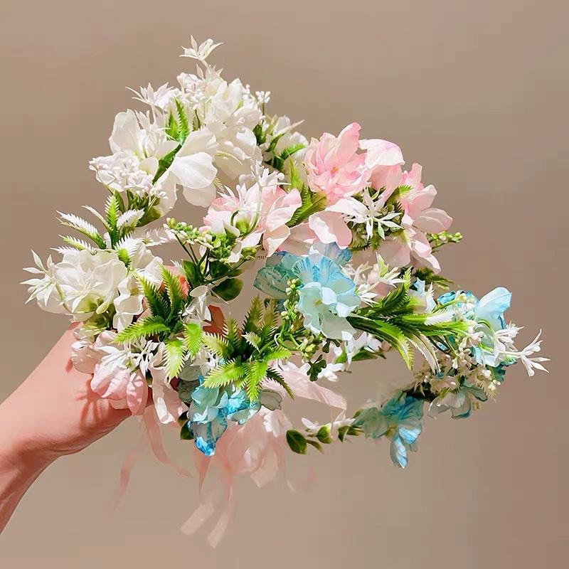 1PC Fairy Wreath Photography Props Headdress Bohemian Style Ribbon Headband Forest Series Headpiece Floral Wreath