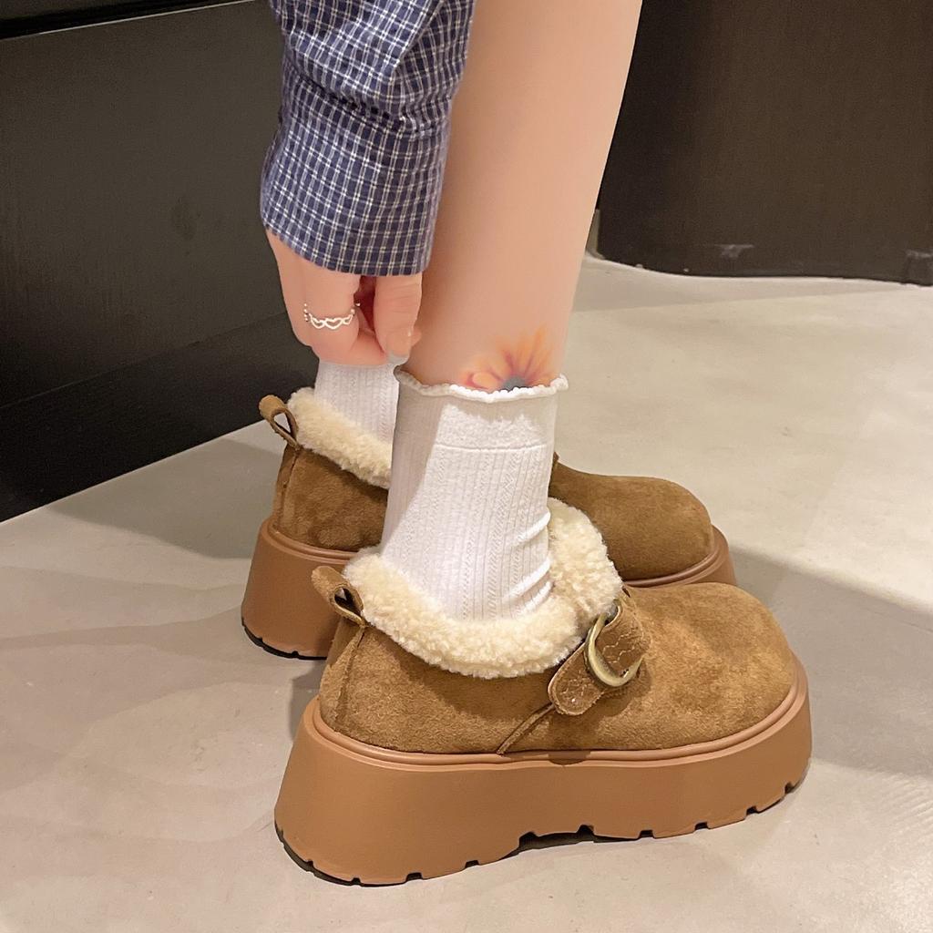 Retro wind cold-proof thick-soled cotton shoes women's new winter velvet thickened super soft Birkenstocks