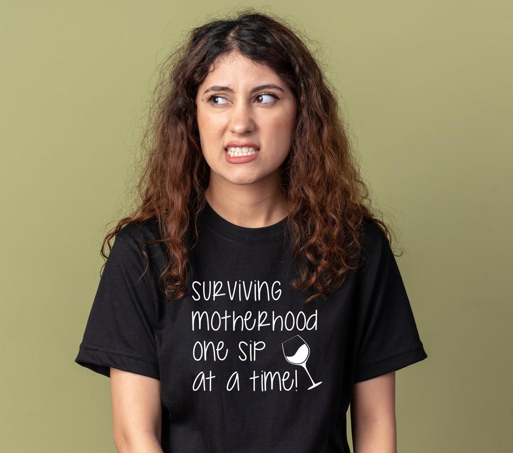 Funny Mum T-Shirt | Surviving Motherhood, Stressed Mom Tee