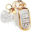 Key Fob Cover with Diamond Bling Keychain, Compatible with Jeep Grand Cherokee Compass Chrysler Dodge Renegade RAM Etc, TPU Smart Key Case and
