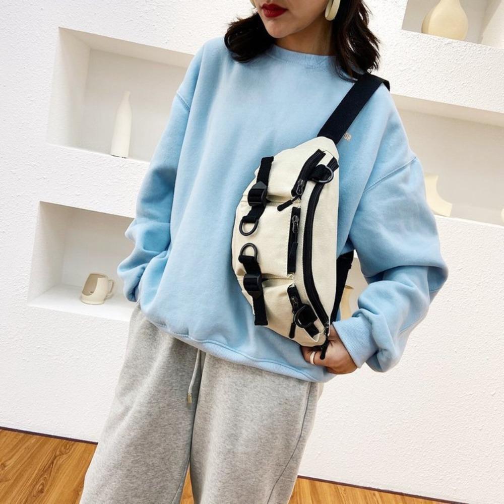 Crossbody bag trendy brand men's versatile casual breast bag tooling simple ins fanny bag small satchel women's Japanese shoulder bag