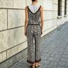 YYFS Women's Fashion Casual Summer Spring Leopard Print Sleeveless V-Neck Trousers Pants Suits