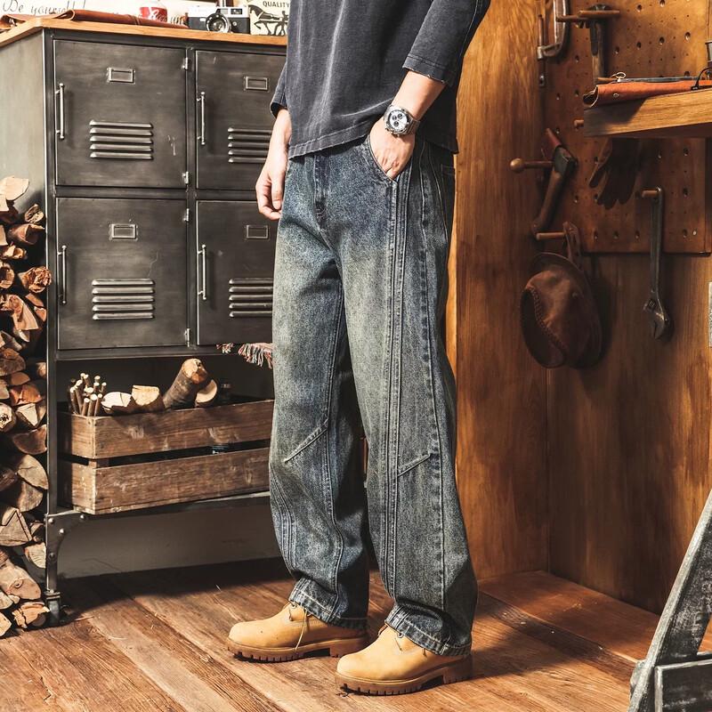 Men's American Retro Washed Loose-Fit Straight-Leg Jeans