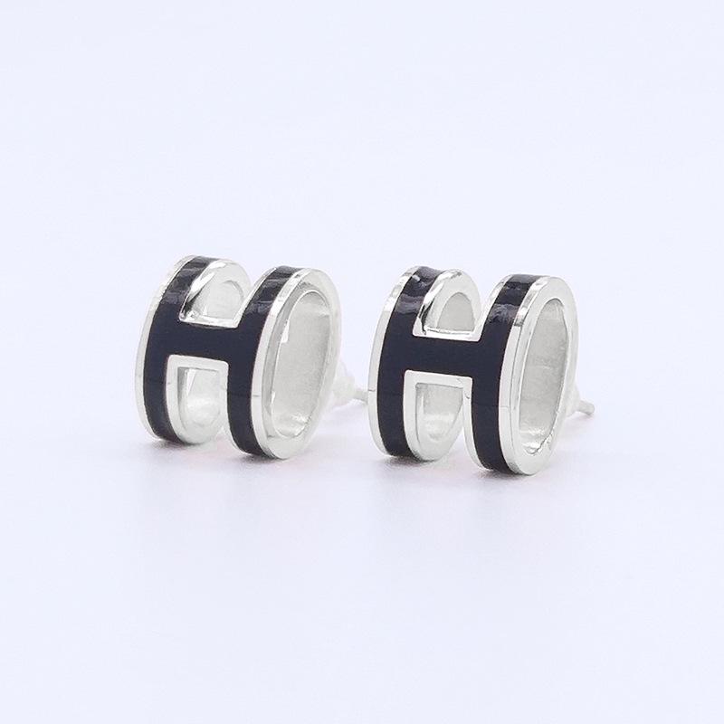 H Letter 3D Colorful Epoxy Enamel Stud Earrings - Small Titanium Steel Commuter Jewelry