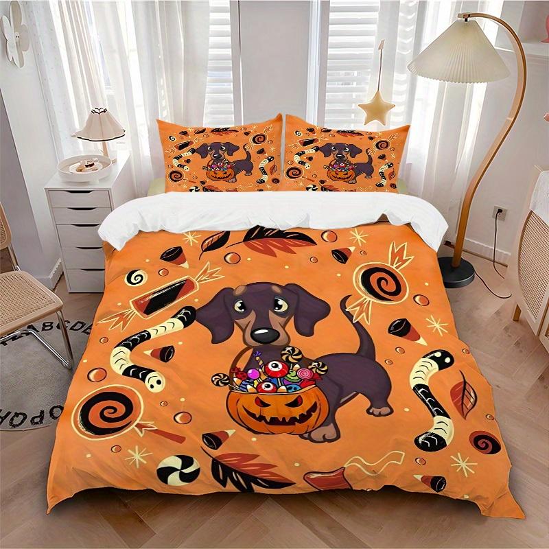 

3pcs Halloween Treats Bedding Cover Set, Fashion Classic Popular Print Bedding Set, Soft Comfortable, All - Season Use, For Bedroom, Guest Room162 135x200cm