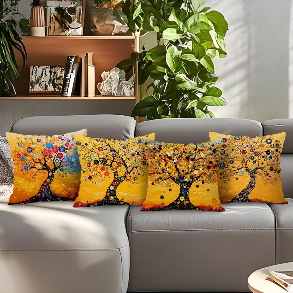Retro Tree Of Life Cushion Pillowcase Printed Polyester 45X45Cm Throw Pillowcover Decorative Sofa Cushion Pillowslip Home Decor