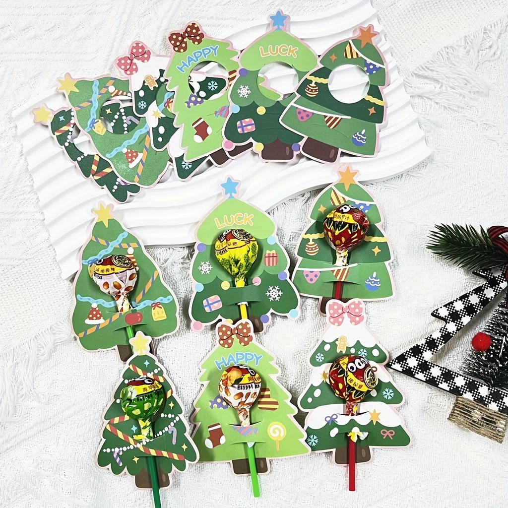 60/90pcs, Christmas Cute Tree Lollipop Decoration Card, Christmas Birthday Party Decoration, Candy Gift Bag Packaging Gift Card