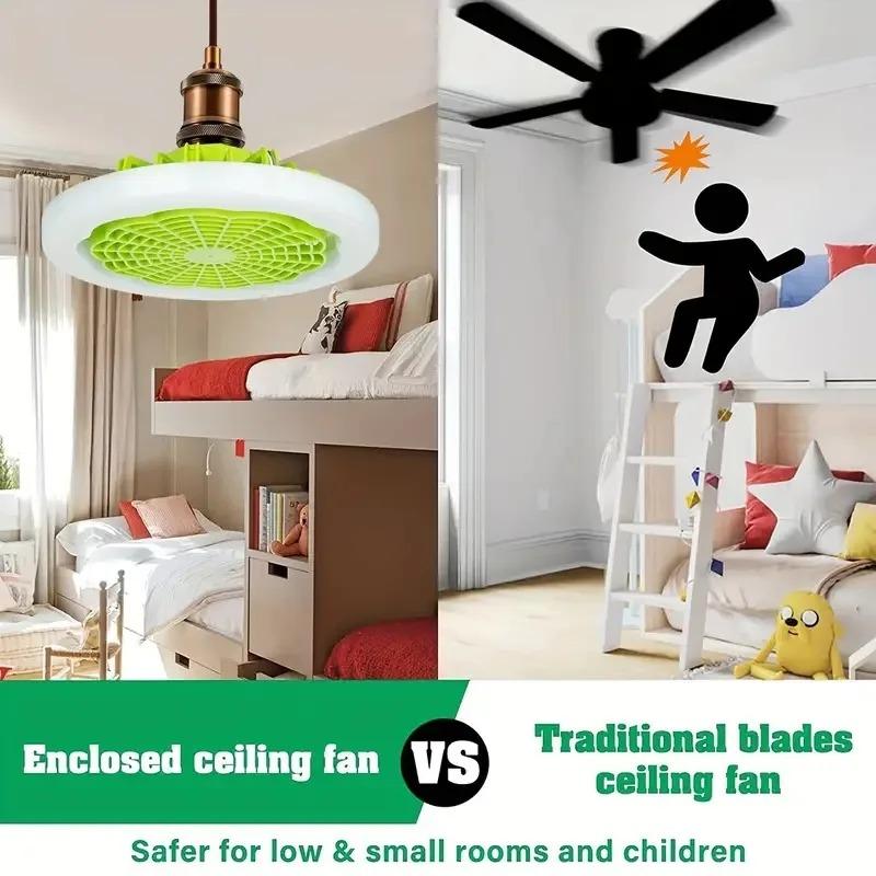 Ceiling Fans With Remote Control and Light LED Lamp Fan E27 Converter Base Smart Silent Ceiling Fans For Bedroom Living Room