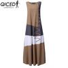 QICED Women Cotton Sleeveless O-Neck Summer Vintage Print Long Dress
