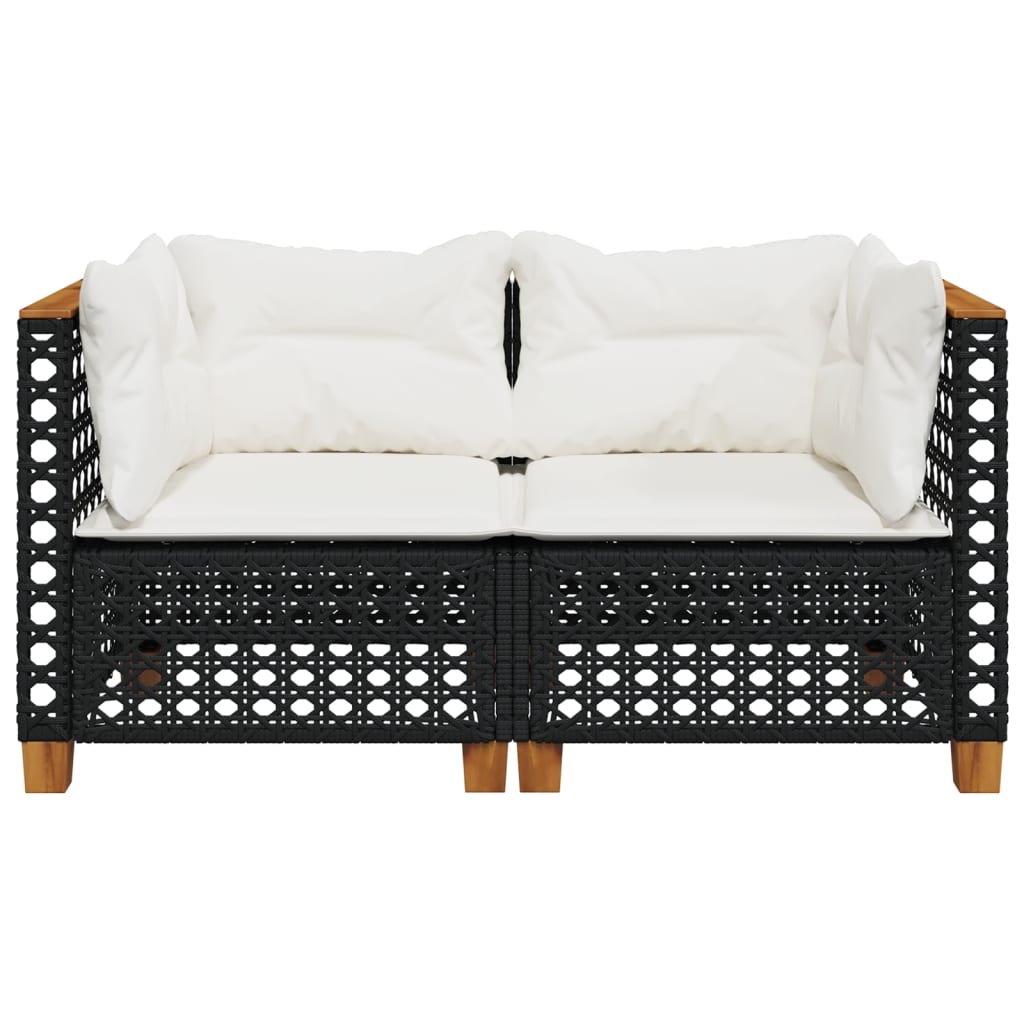 Garden Corner Sofa Set with Cushions 2 Pieces Black Poly Rattan