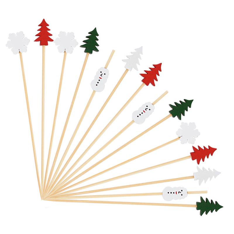 50/100Pcs Christmas Bamboo Skewer Cocktail Picks Cupcake Topper Disposable Food Dessert Toothpicks New Year Party Decor Supplies
