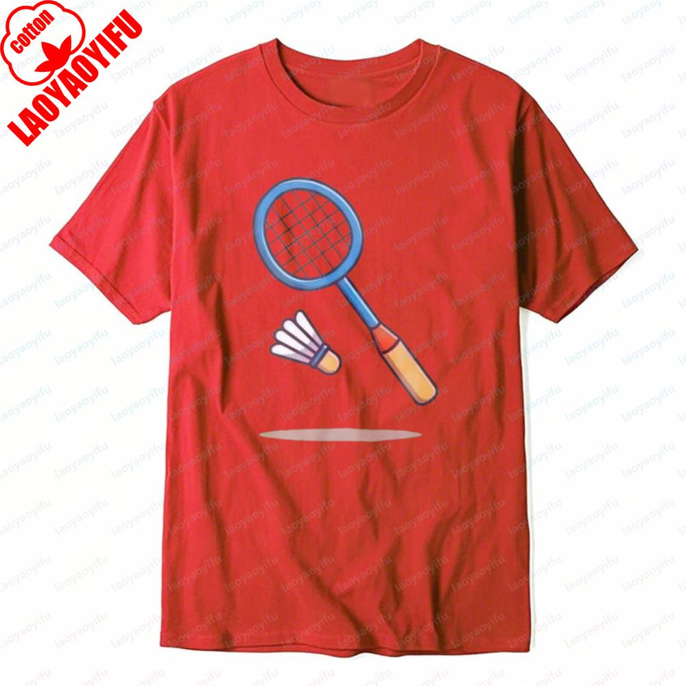 Badminton Racket and Shuttlecock Tee Simple Classics Sports Unisex Tops Casual Style Cotton Summer Trendy Fashion Mens TShirt