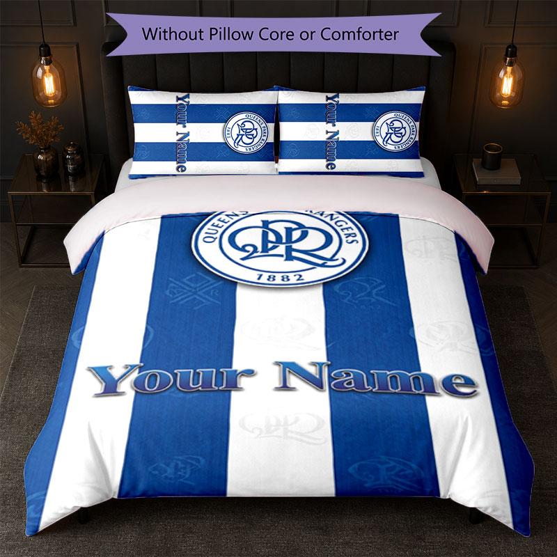 Queens Park Rangers FC Set Biancheria da Letto con Testo Nome Personalizzato 1 Copripiumino+2 Federe Logo Calcio Regalo Personalizzato per Occasione Speciale Decorazione Camera da Letto