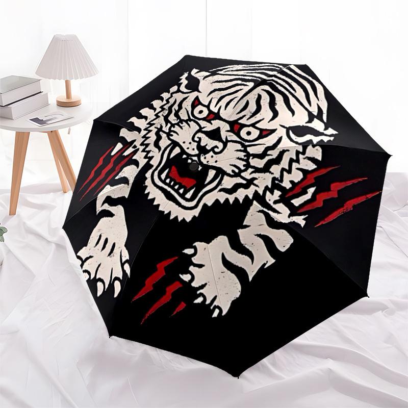 1pc Tiger Print Automatic Open/close Folding Umbrella, Compact Portable Travel Umbrella, Durable Construction Yy250809052