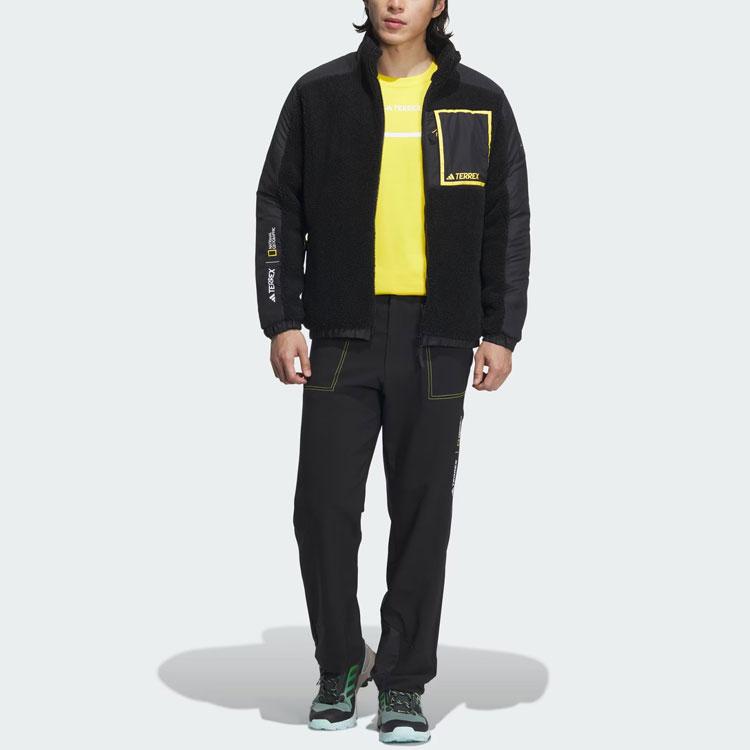 adidas X National Geographic Color Block Outdoor Fleece Jacket Men Jacket Black IL8982