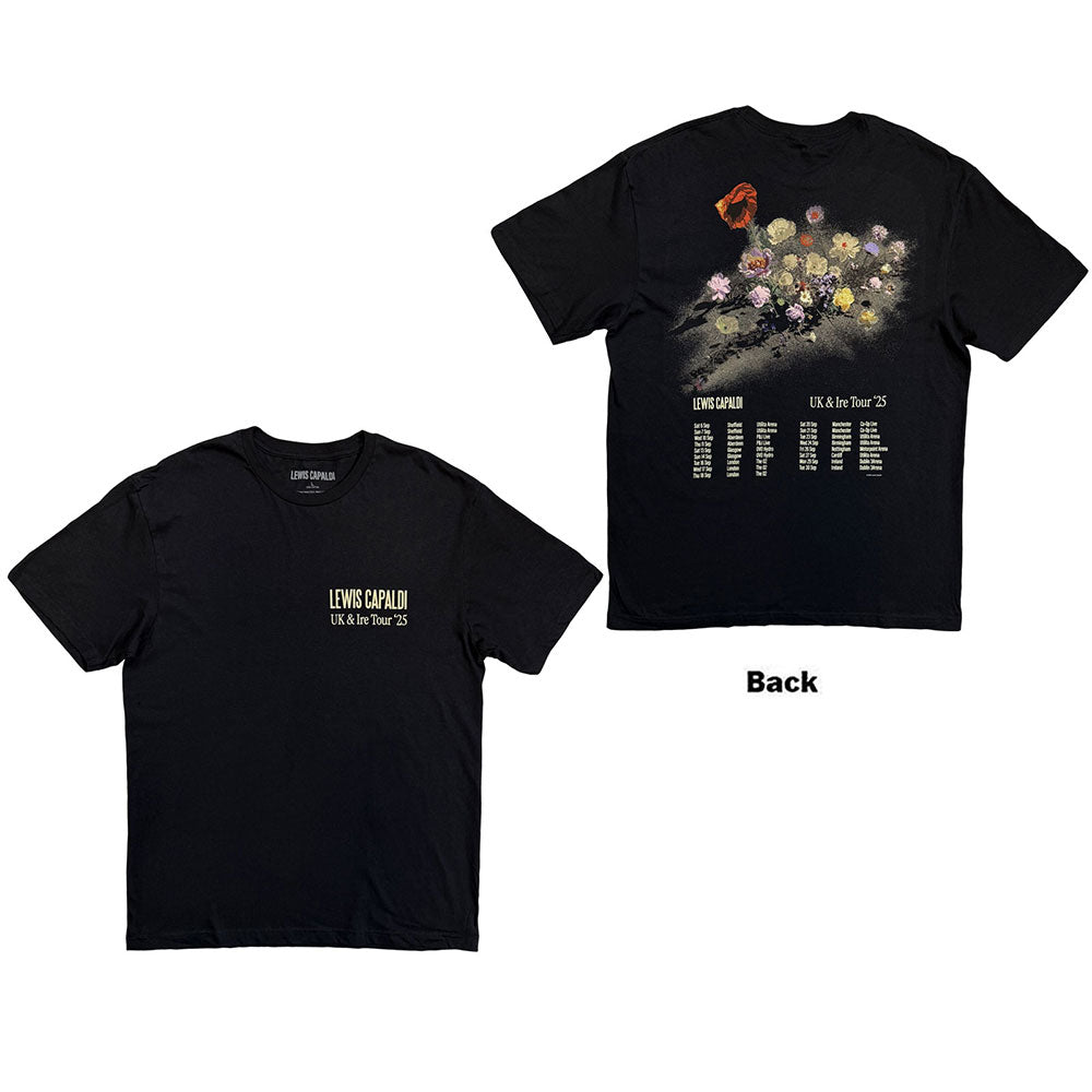 Lewis Capaldi TShirt Flowers UK Tour 25 Black Back Print ExTour OFFIC XL