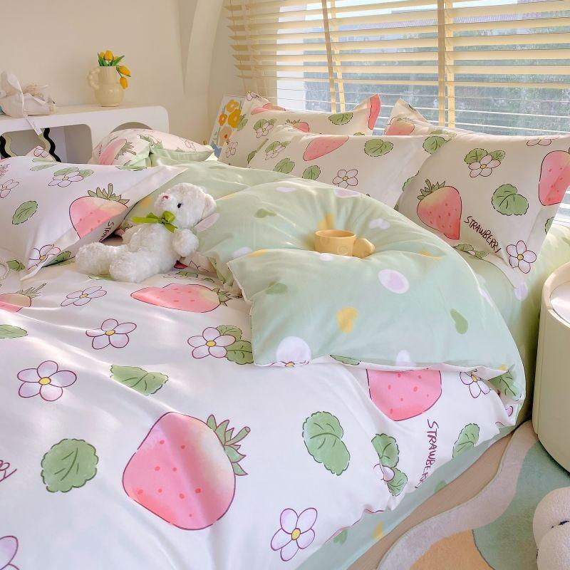 Thickened Pure Abraded Four-piece Set, Single Double Skin-friendly Twill Bed Sheet, Quilt Cover, Dormitory Three-piece Set, Bedding