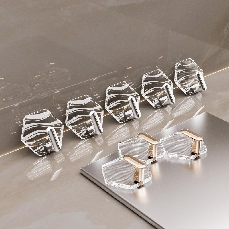 Home-use Hexagonal Water Ripple Hooks - No-drilling Bathroom Door Back Invisible Hooks - Bathroom Adhesive Round Hooks
