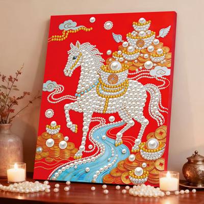 Yousheng Faux Pearl Painting Kit Horse Pattern DIY 3D Beaded Art Craft with Glossy Faux Pearls Beads Home Wall