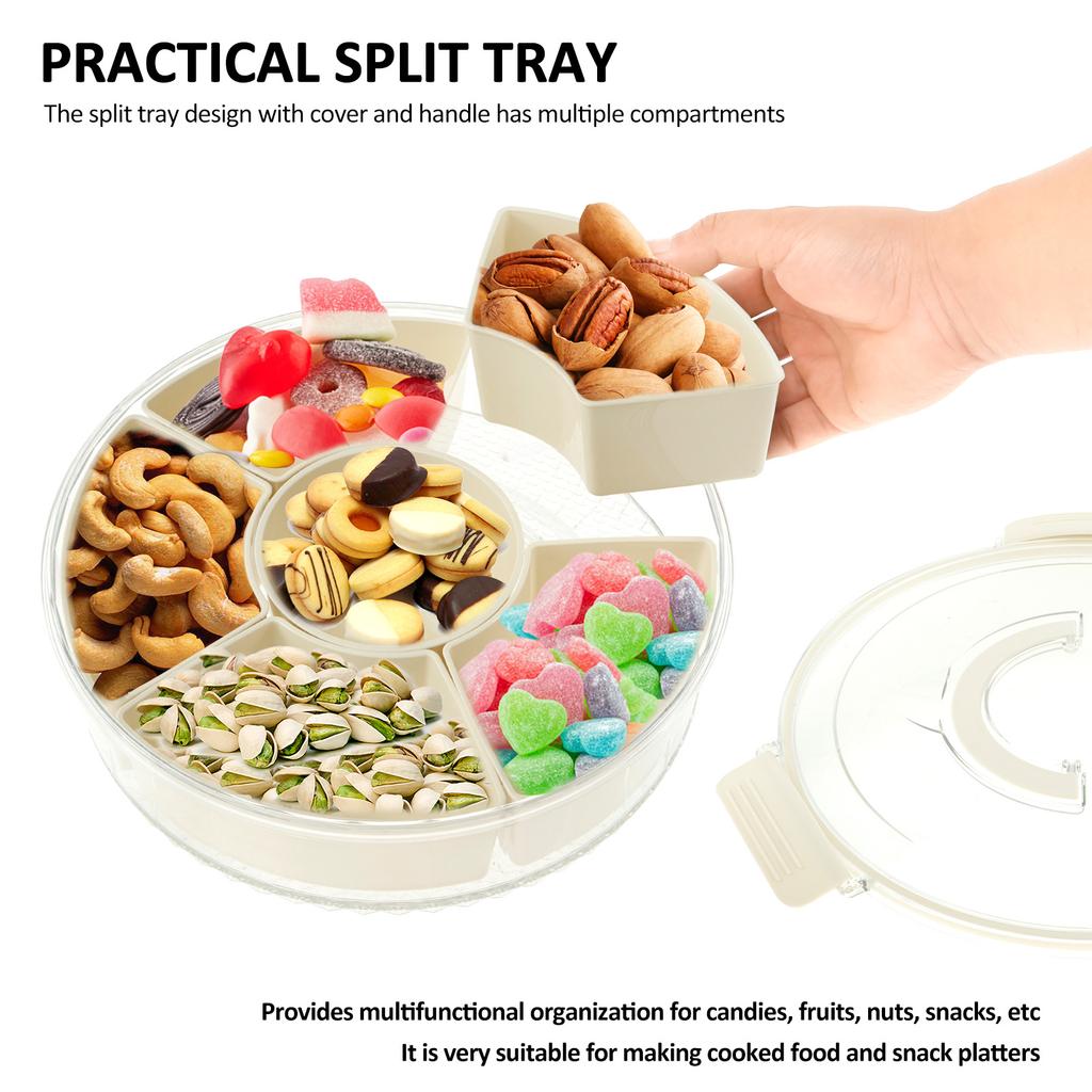 Divided Serving Tray with Lid and Handle 6 Compartment Snack Box Container Airtight Seal Snack Platter Fridge Safe Charcuterie