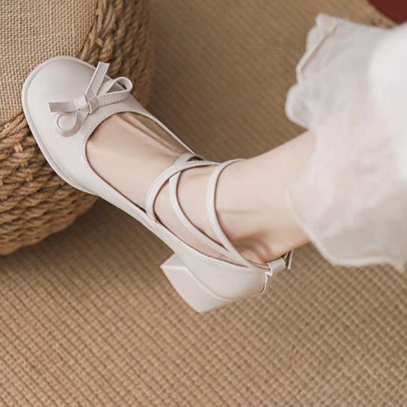 Fashion French Shallow Single Shoes Women's 2025 Summer New Temperament Block Heel Bow Mary Jane Small Leather Shoes