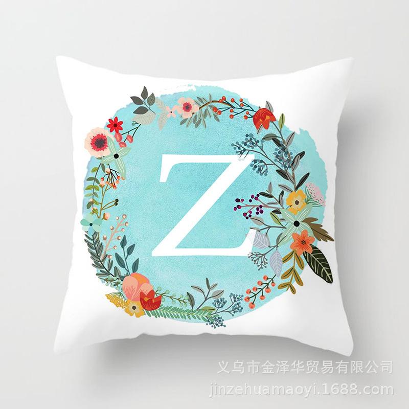 Blue Letter Pattern Throw Pillow Cover With Short Plush Print Living Room Sofa Decoration Cushion Cover Pillow Covers Decorative