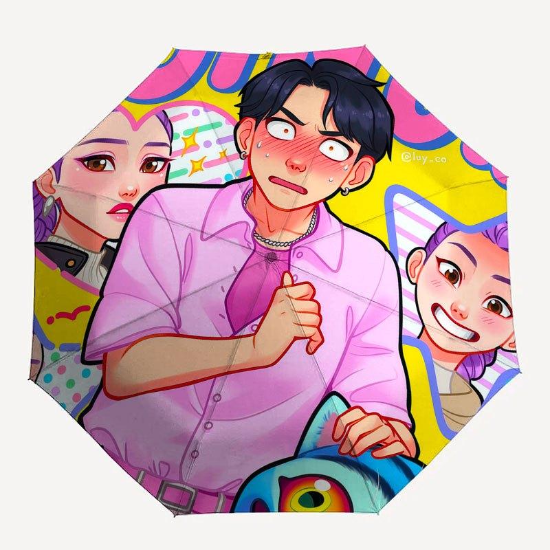 JUNIOR: Colorful Anime Character Sticker PackUmbrella with Cute Design,Portable 3-Fold Compact Umbrella for Men&Women,Valentine's Day Mother