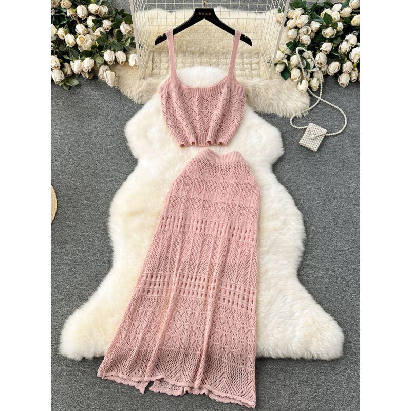 Early Spring Wear Suit Cut Out Split Skirt Suspenders